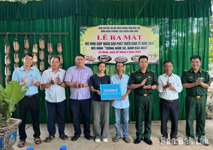 Đồn Biên phòng Cửa khẩu Đắk Ruê ra mắt mô hình trồng nấm giúp dân phát triển kinh tế