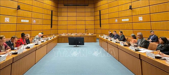 Toàn cảnh đối thoại, thúc đẩy hợp tác giữa các nước asean và văn phòng liên hợp quốc về ma túy và tội phạm. Ảnh: TTXVN phát