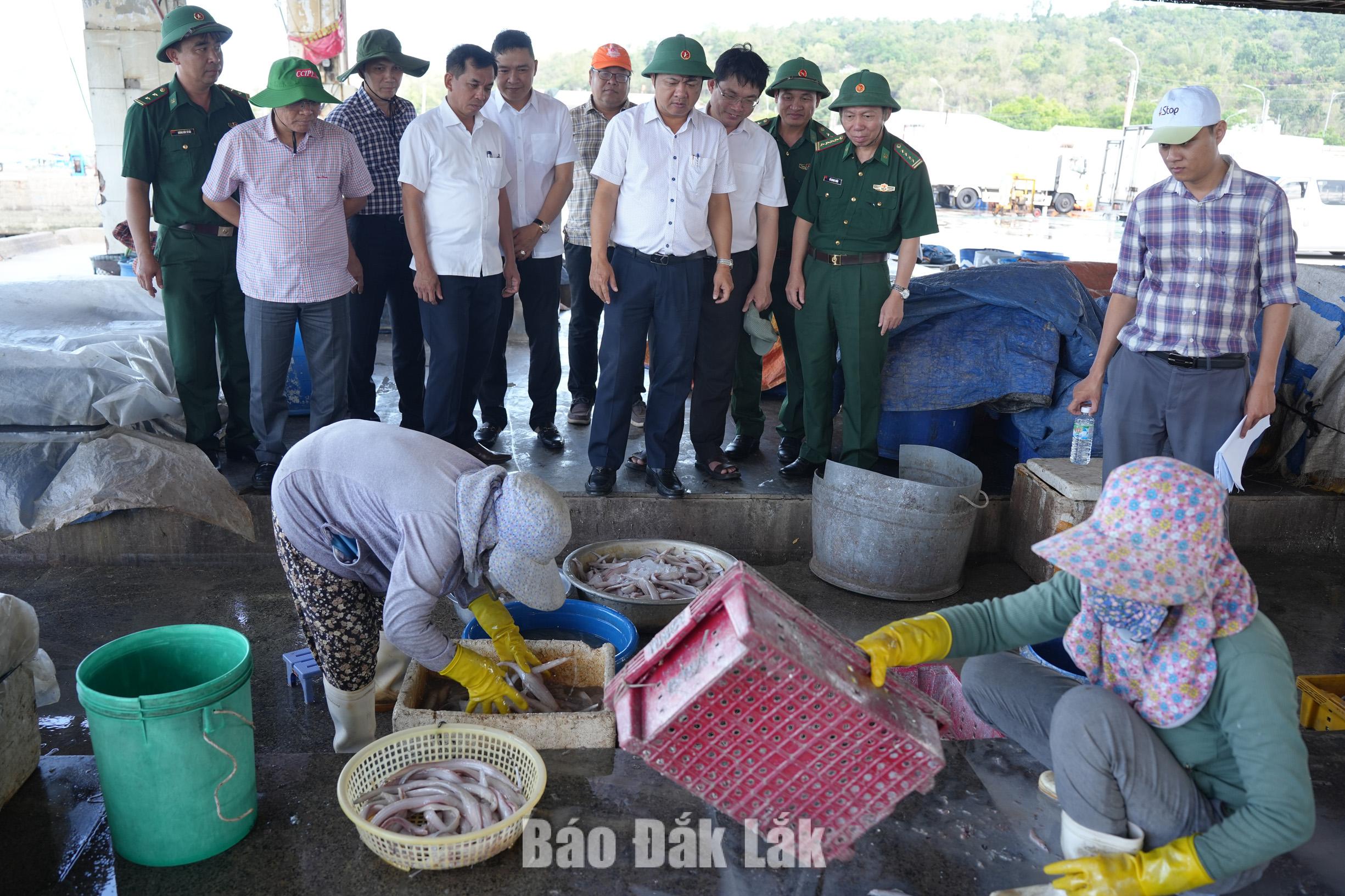 Bí thư Tỉnh ủy Lương Nguyễn Minh Triết thăm hỏi ngư dân tại Cảng cá Dân Phước, phường Xuân Đài.