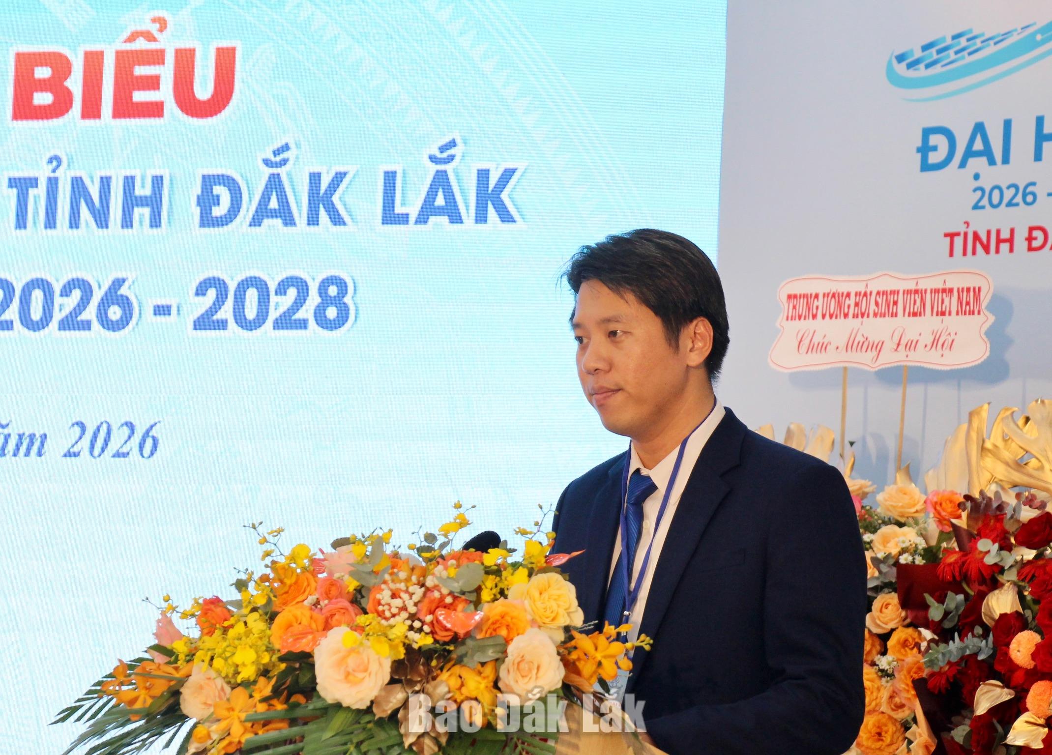 Phó Bí thư Tỉnh Đoàn, Chủ tịch Hội Sinh viên Việt Nam tỉnh Nguyễn Thao Giang phát biểu khai mạc đại hội.