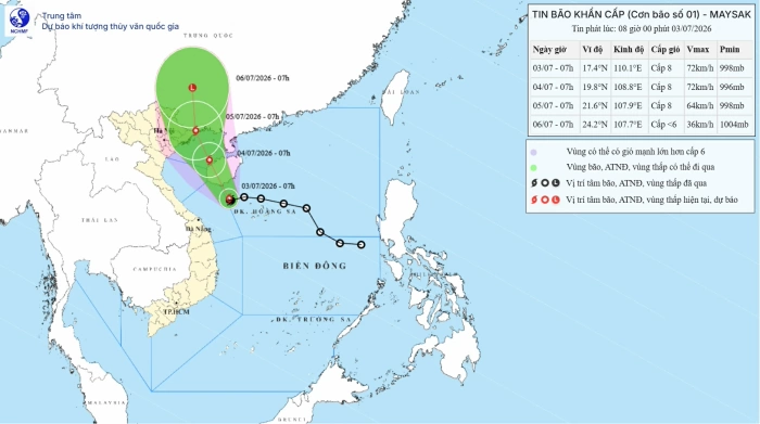 Bão số 1 - MAYSAK đang hướng vào Vịnh Bắc Bộ