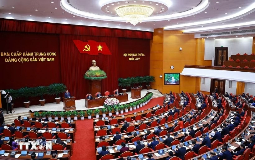 Phiên khai mạc Hội nghị lần thứ ba Ban Chấp hành Trung ương Đảng khóa XIV. Ảnh: TTXVN