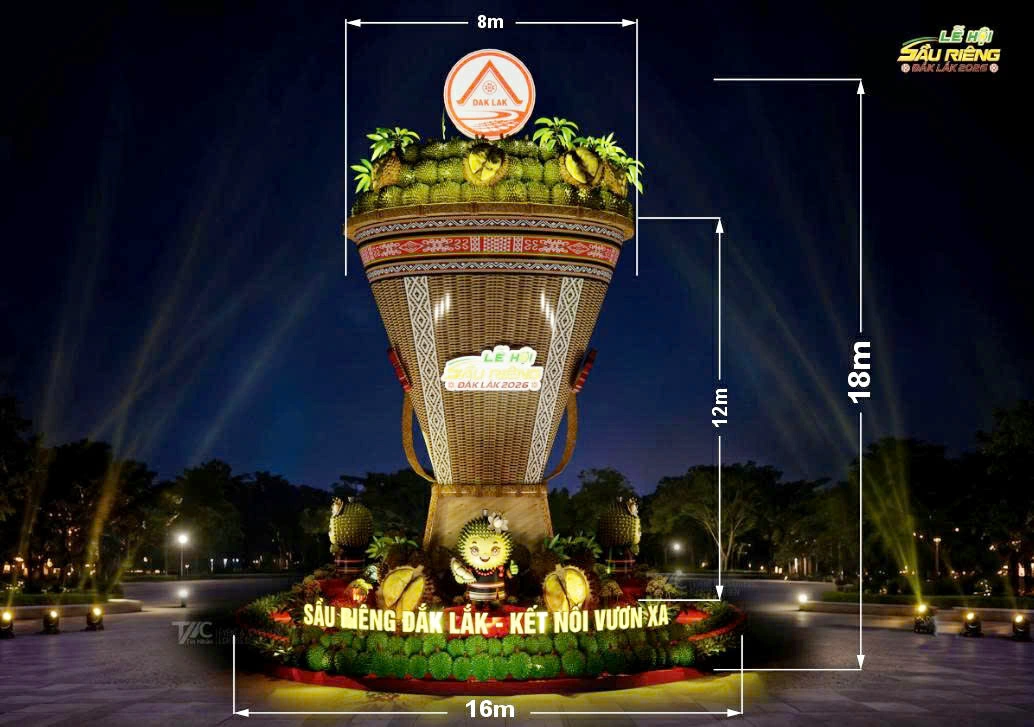 Mẫu thiết kế Tháp Sầu riêng phục vụ người dân và du khách check-in.