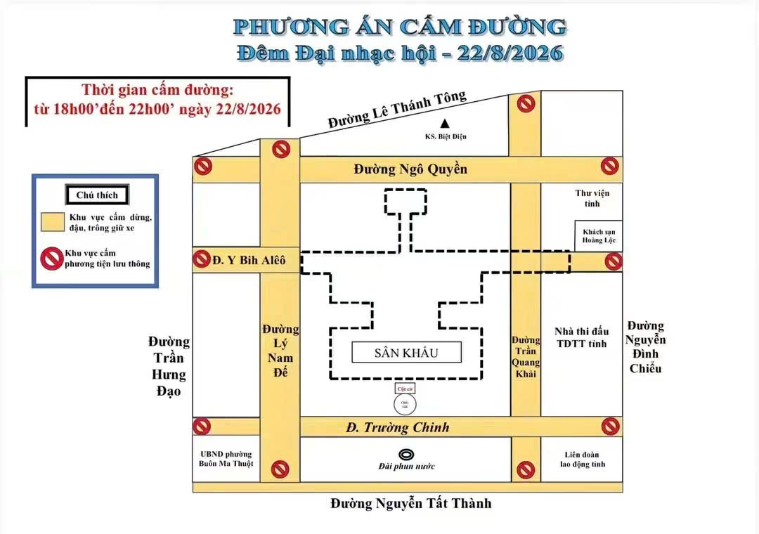 Sơ đồ phương án cấm đường Đêm Đại nhạc hội.