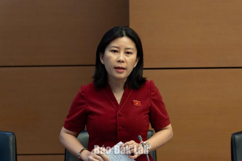Đại biểu Lê Đào An Xuân, Phó Trưởng đoàn chuyên trách Đoàn ĐBQH tỉnh Đắk Lắk phát biểu thảo luận.