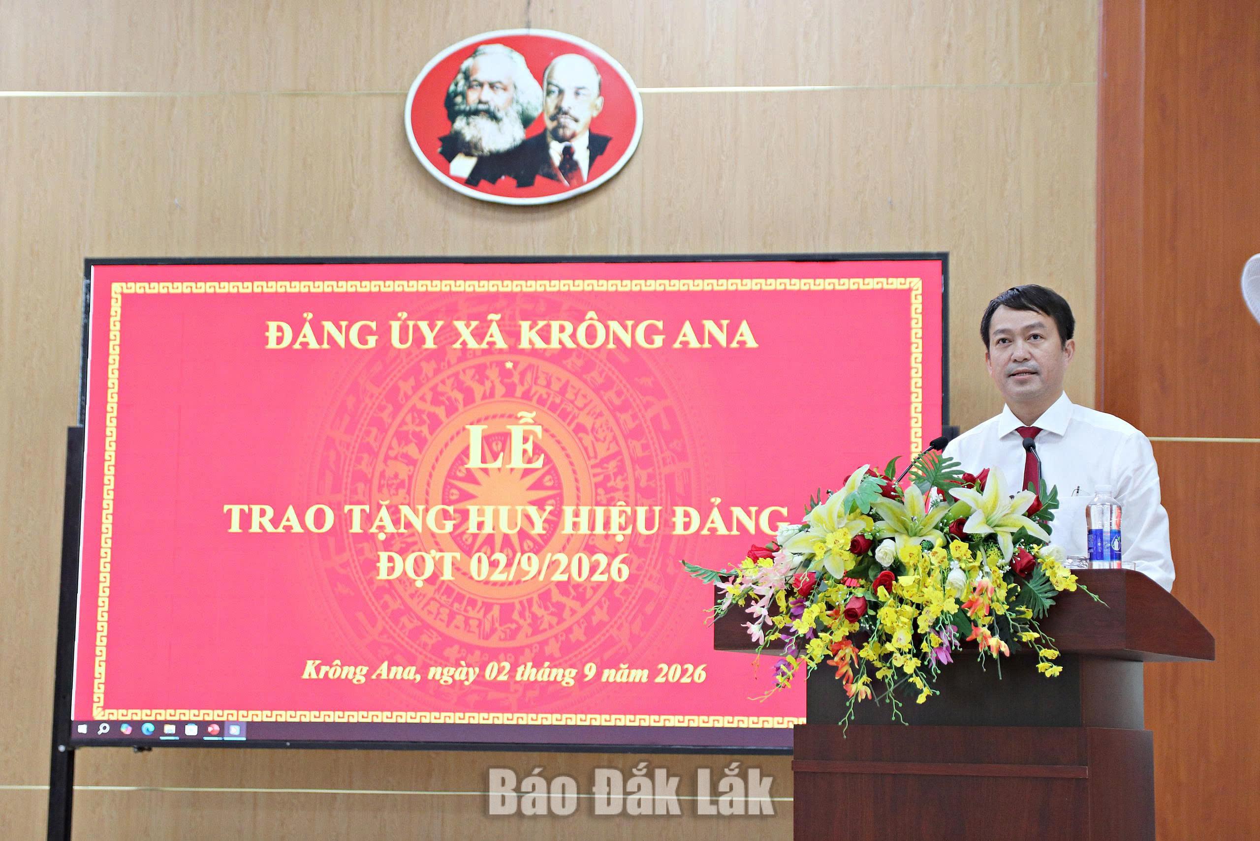 Bí thư Đảng ủy xã Krông Ana Nguyễn Minh Chí phát biểu tại buổi lễ.