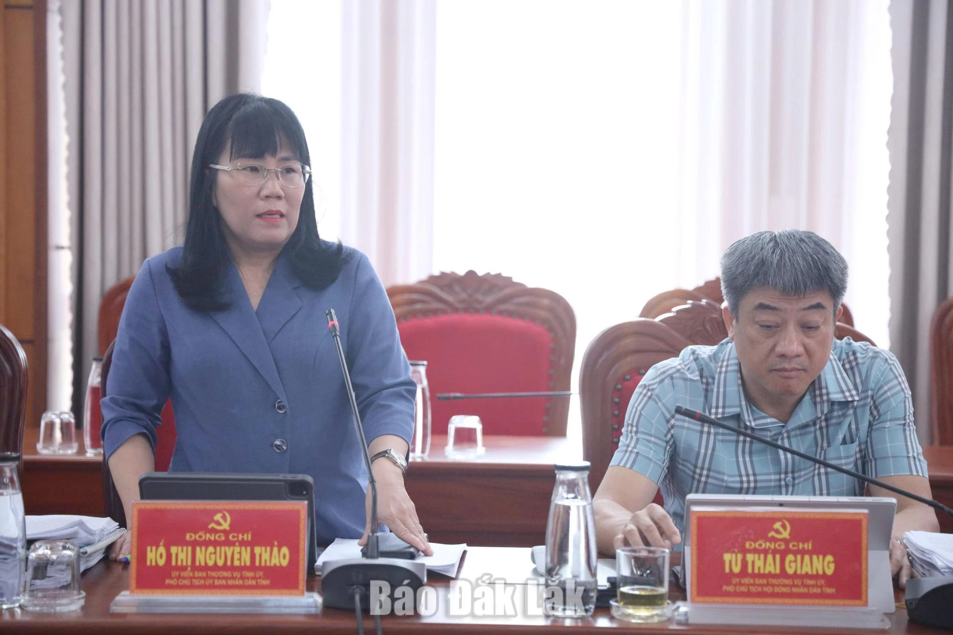 Đồng chí Hồ Thị Nguyên Thảo, Ủy viên Ban Thường vụ Tỉnh ủy, Phó Chủ tịch Thường trực UBND tỉnh phát biểu tại hội nghị.