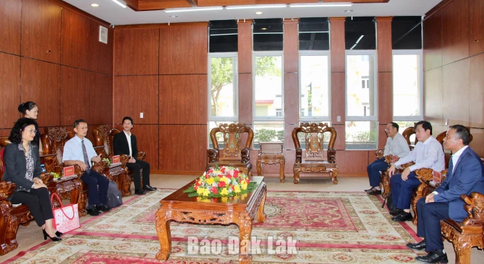 Phó Bí thư Tỉnh ủy Y Giang Gry Niê Knơng chào xã giao đại diện tổ chức phi chính phủ nước ngoài 