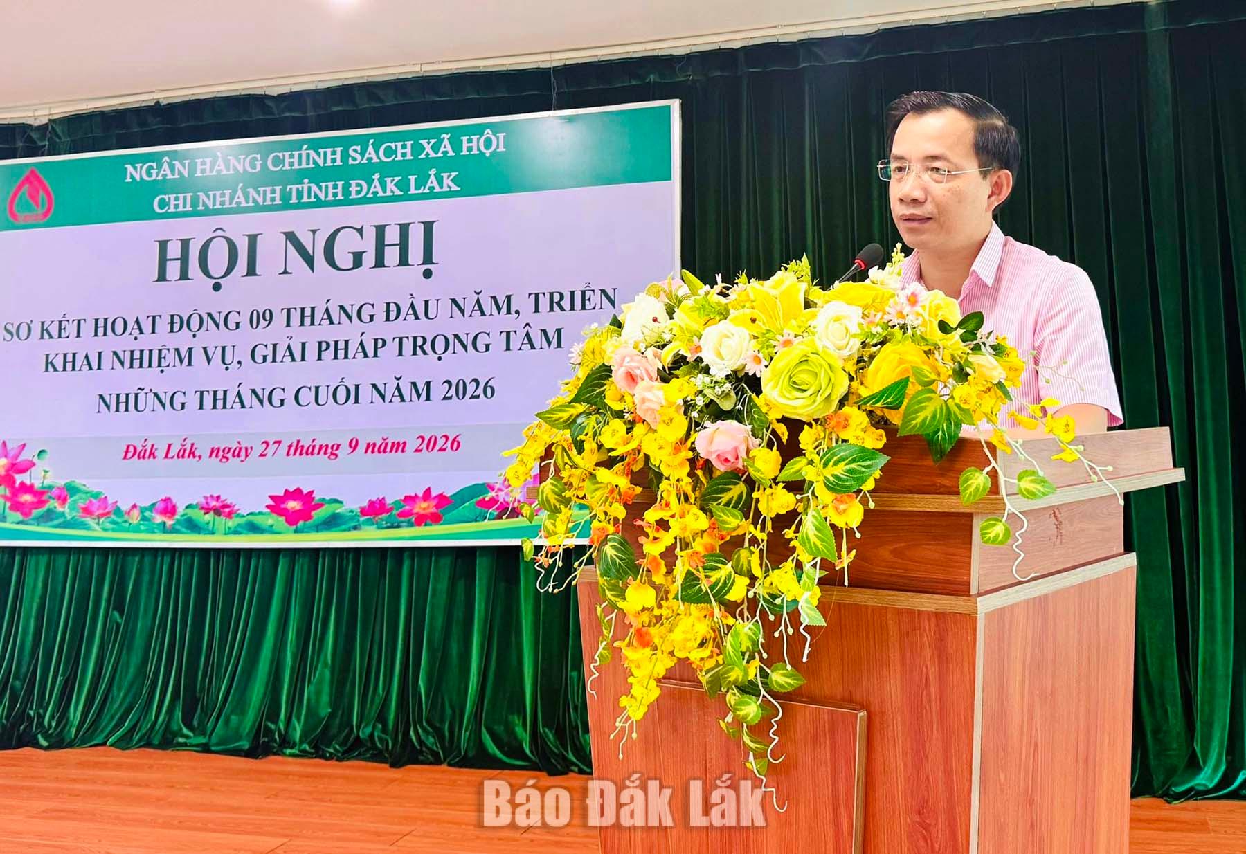 Chi nhánh Ngân hàng Chính sách xã hội tỉnh Đào Thái Hòa phát biểu tại hội nghị.