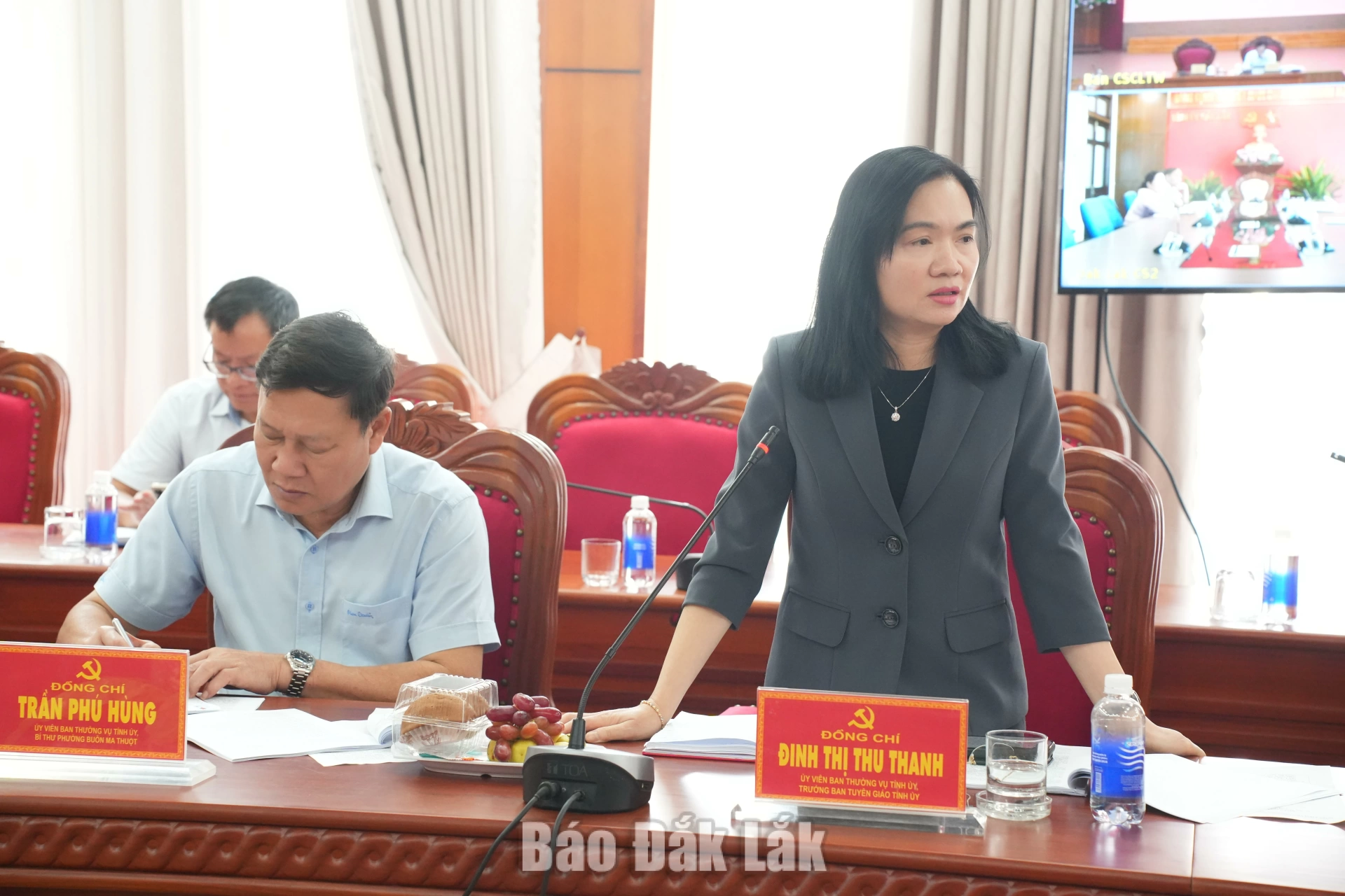 Đồng chí Đinh Thị Thu Thanh, Ủy viên Ban Thường vụ Tỉnh ủy, Trưởng Ban Tuyên giáo Tỉnh ủy phát biểu tại buổi làm việc.
