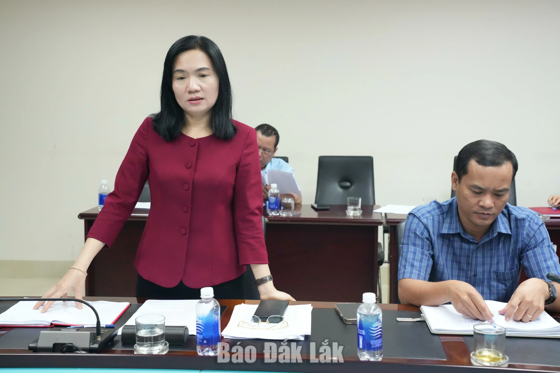 Ủy viên Ban Thường vụ Tỉnh ủy, Trưởng Ban Tuyên giáo Tỉnh ủy Đinh Thị Thu Thanh phát biểu tại hội nghị.