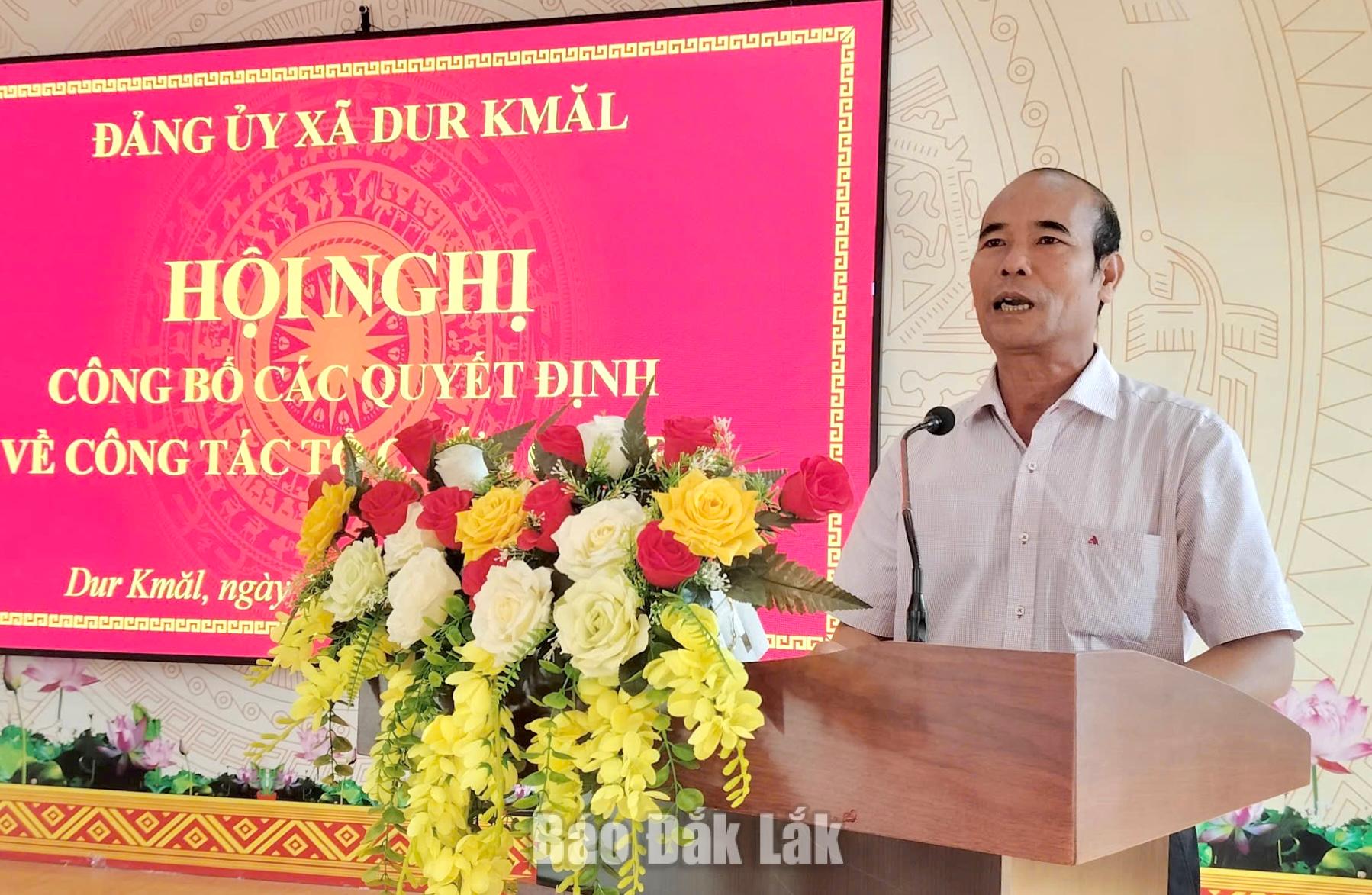 Bí thư Đảng ủy, Chủ tịch HĐND xã Dur Kmăl Y Nem Buôn Krông phát biểu tại hội nghị.