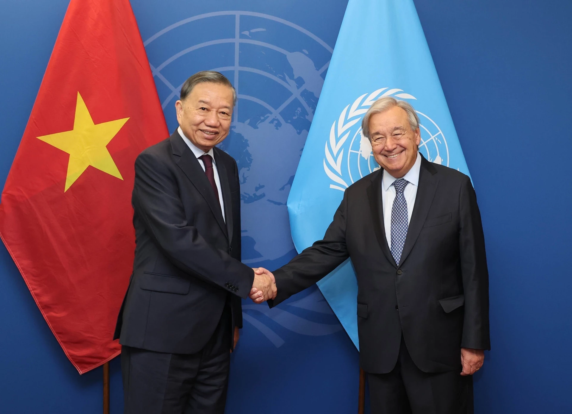 Tổng Bí thư, Chủ tịch nước Tô Lâm gặp Tổng Thư ký Liên hợp quốc António Guterres. Ảnh: Thống Nhất – TTXVN
