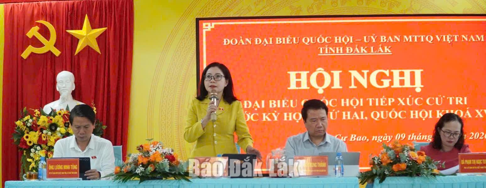 
Phó Trưởng đoàn chuyên trách Đoàn ĐBQH tỉnh Nguyễn Thị Thu Nguyệt phát biểu tại hội nghị.

