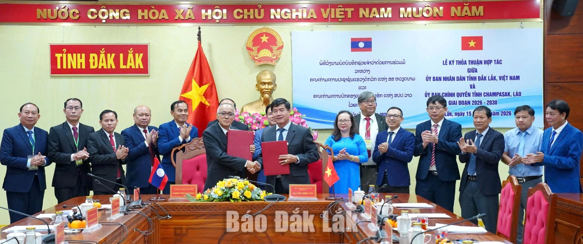 UBND tỉnh Đắk Lắk (Việt Nam) và Ủy ban Chính quyền tỉnh Champasak (Lào) ký kết thỏa thuận hợp tác giai đoạn 2026 - 2030.
