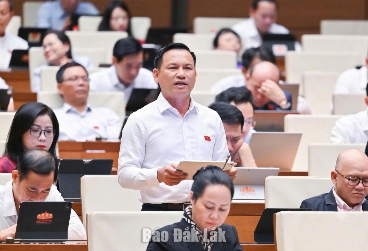 Đại tá Trần Quang Tâm thảo luận tại hội trường. Ảnh: Đoàn ĐBQH tỉnh cung cấp