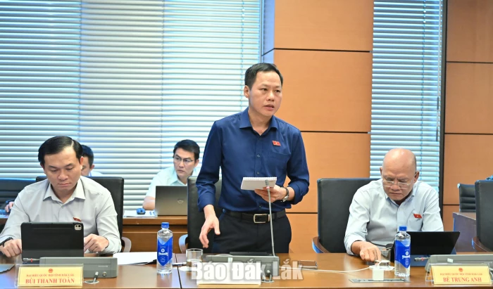 Đại biểu Đỗ Khắc Hưởng, đại biểu Quốc hội hoạt động chuyên trách tại Ủy ban Dân nguyện và Giám sát của Quốc hội phát biểu thảo luận. Ảnh: Đoàn ĐBQH tỉnh cung cấp