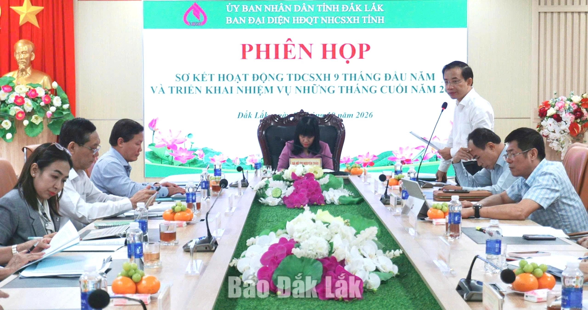 Giám đốc Chi nhánh NHCSXH tỉnh Đắk Lắk Đào Thái Hòa báo cáo