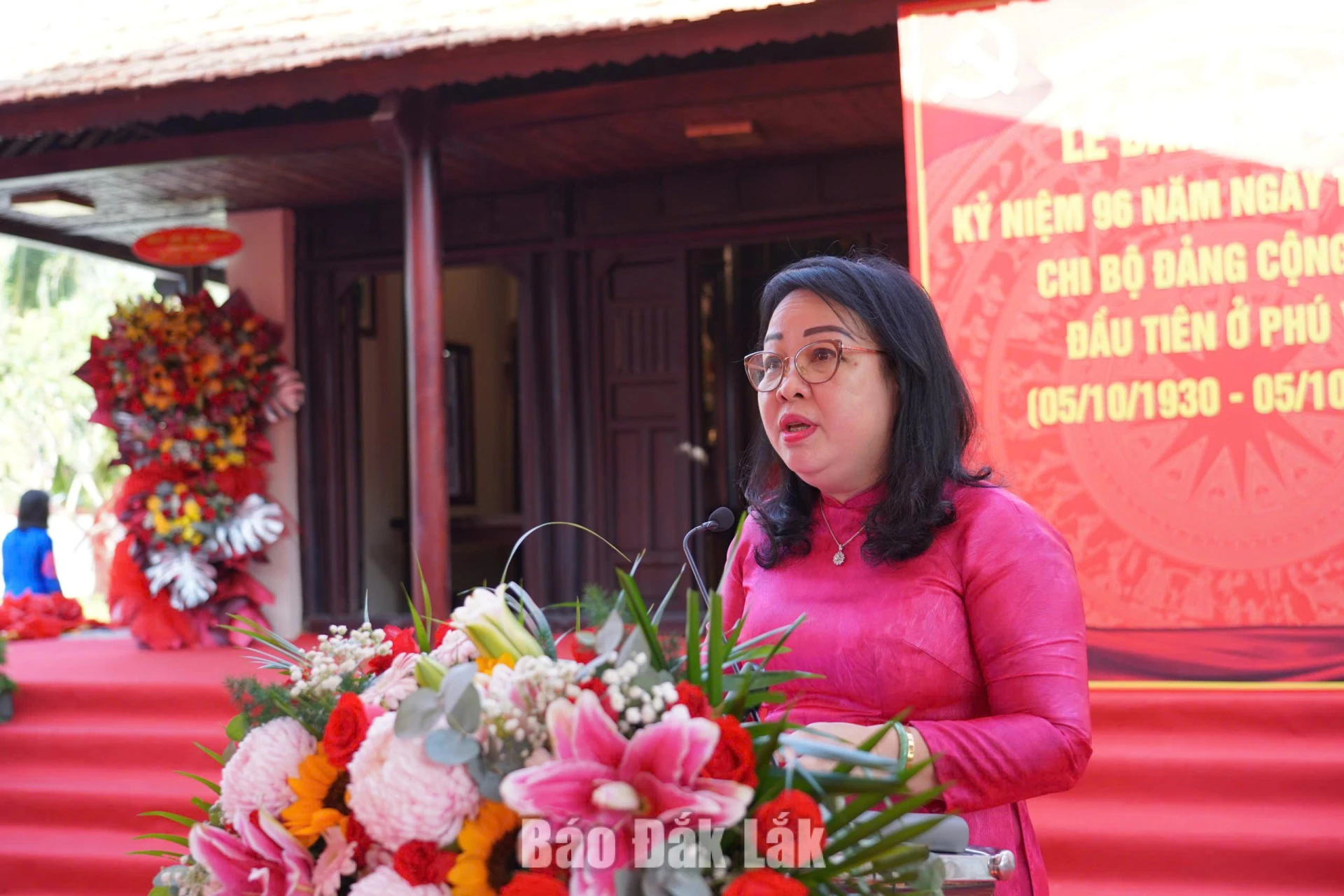 đồng chí Cao Thị Hòa An, Phó Bí thư Thường trực Tỉnh uỷ phát biểu tại lễ kỷ niệm.