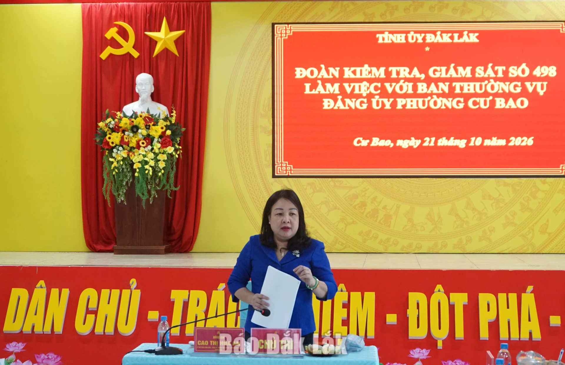 Phó Bí thư Thường trực Tỉnh ủy, Chủ tịch HĐND tỉnh Cao Thị Hòa An phát biểu chỉ đạo tại buổi làm việc