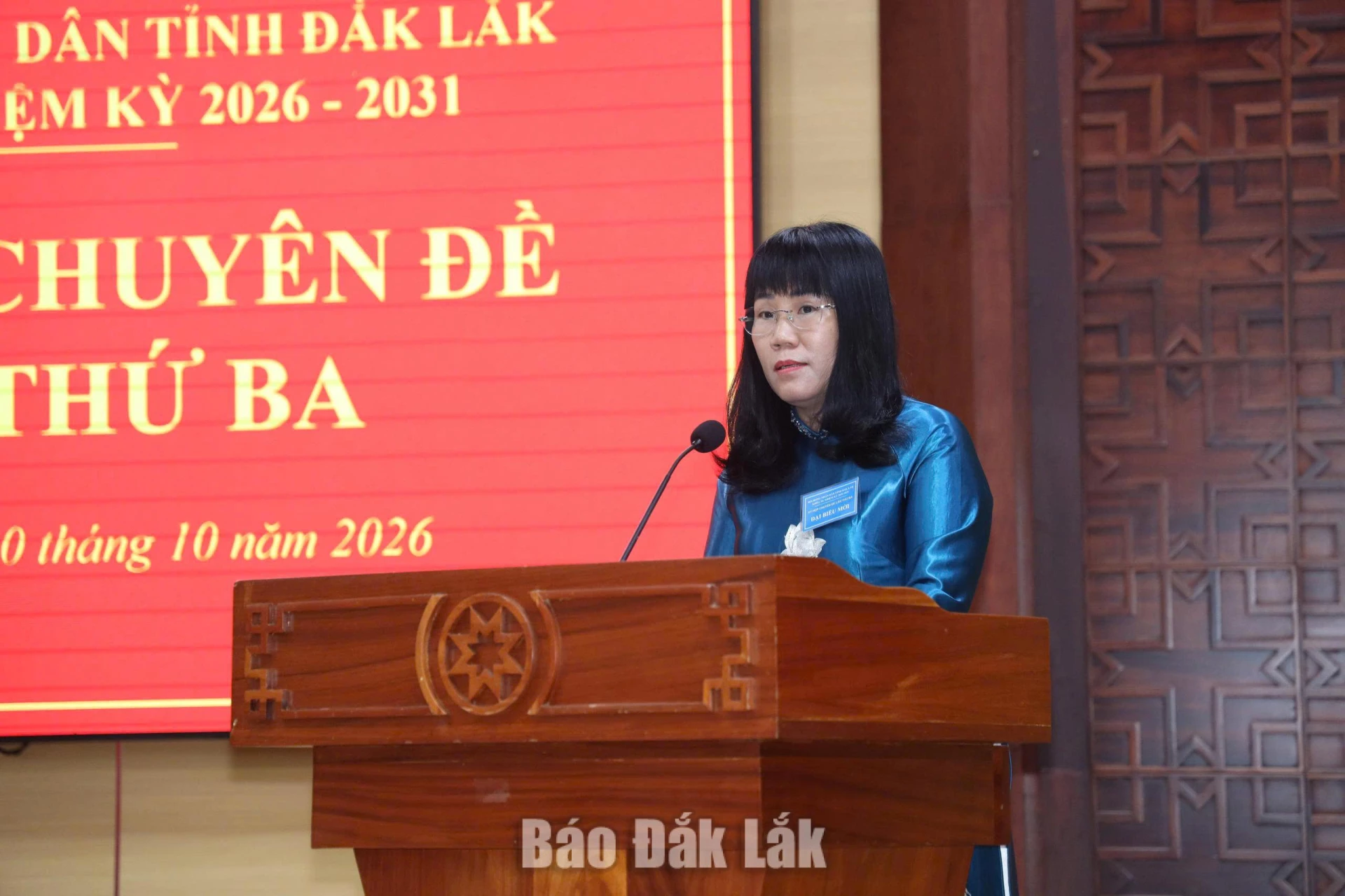  Phó Chủ tịch Thường trực UBND tỉnh Hồ Thị Nguyên Thảo trình bày báo cáo tóm tắt thuyết trình đối với các tờ trình và hồ sơ dự thảo nghị quyết. Ảnh: Vạn Tiếp 