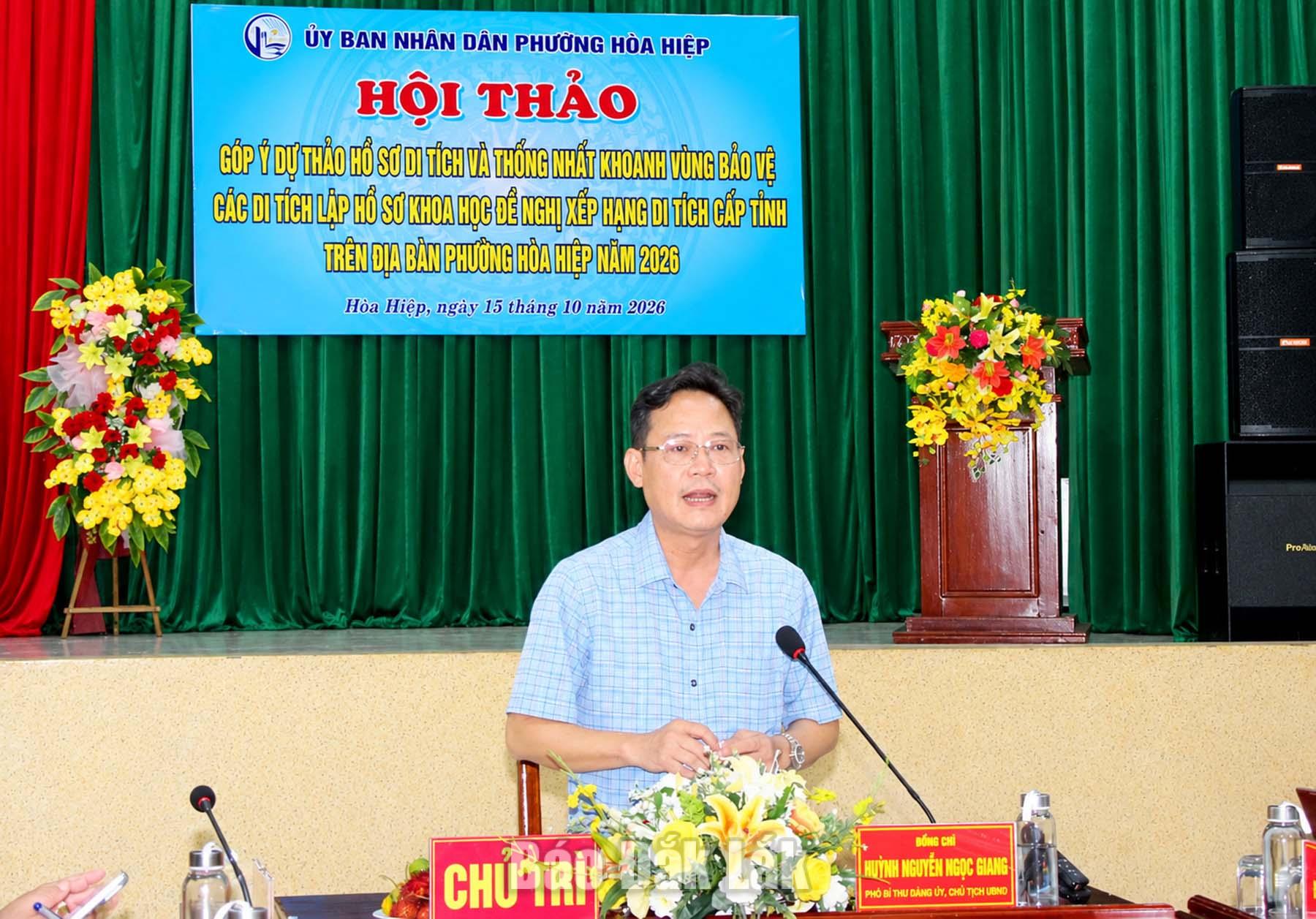 Chủ tịch UBND phường Hòa Hiệp Huỳnh Nguyễn Ngọc Giang phát biểu tại hội thảo.
