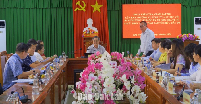 Đoàn kiểm tra số 508 của Ban Thường vụ Tỉnh ủy làm việc với Đảng ủy xã Sơn Hòa