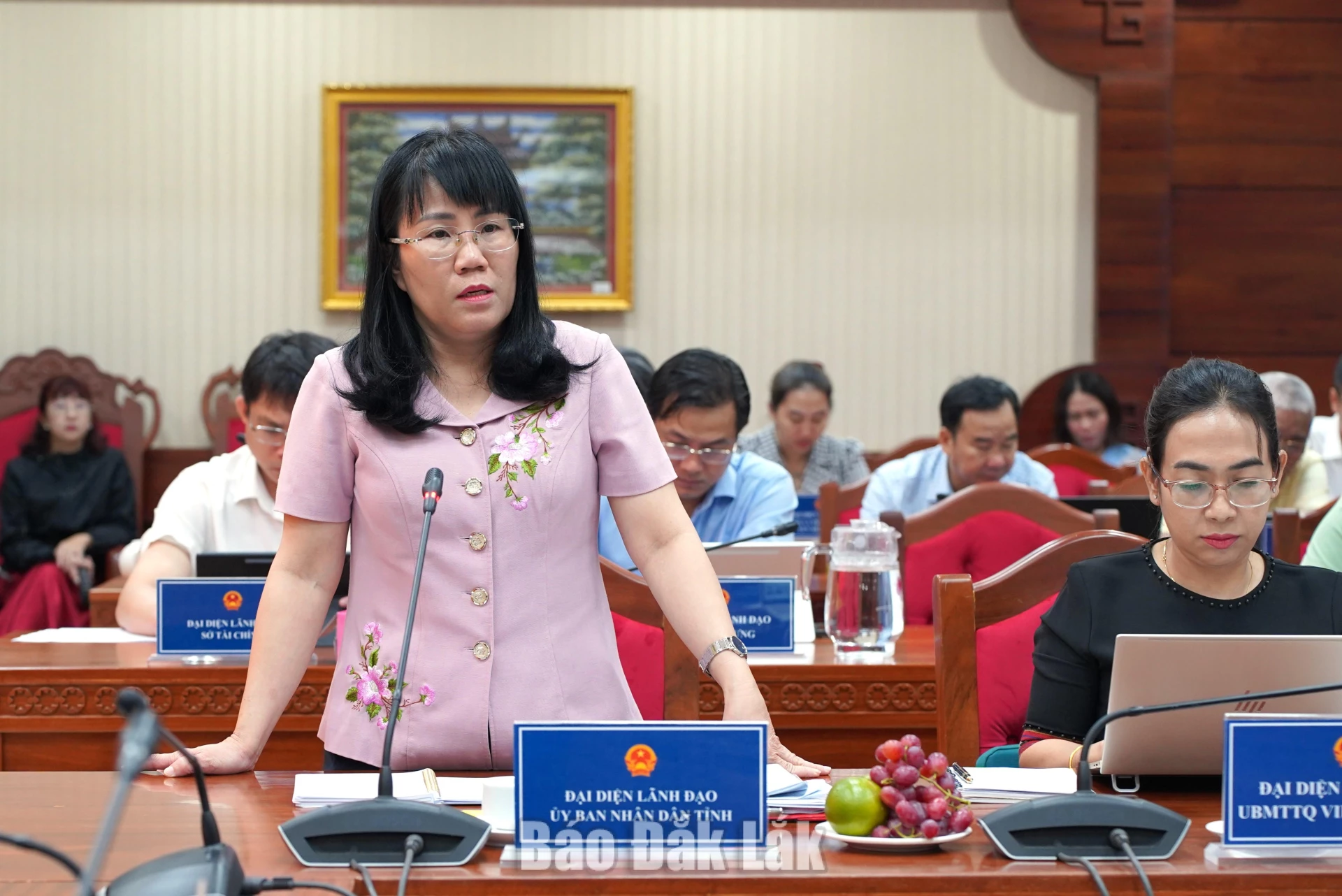 Hồ Thị Nguyên Thảo, Ủy viên Ban Thường vụ Tỉnh ủy, Phó Chủ tịch Thường trực UBND tỉnh thảo luận tại hội nghị.