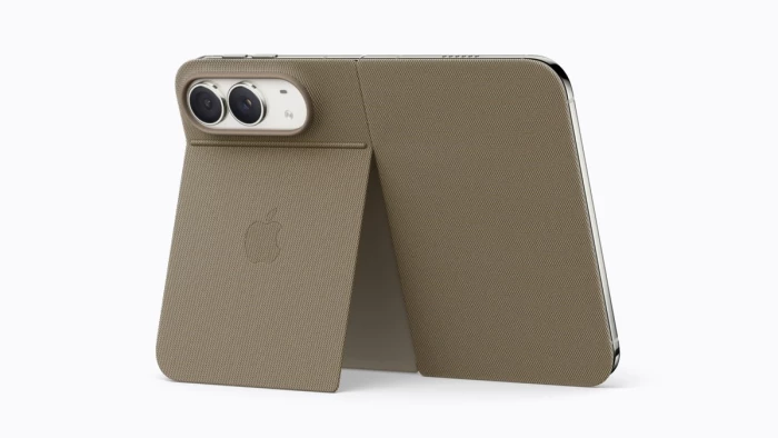 Bản Folio màu Nâu Xám mở chân đế dựng máy. Ảnh: Apple
