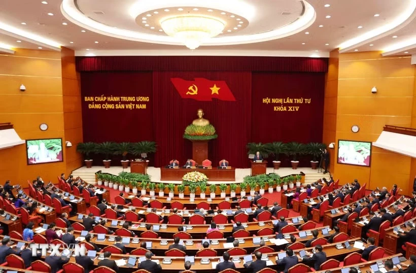Phiên Khai mạc Hội nghị lần thứ tư Ban Chấp hành Trung ương Đảng khóa XIV. Ảnh: TTXVN