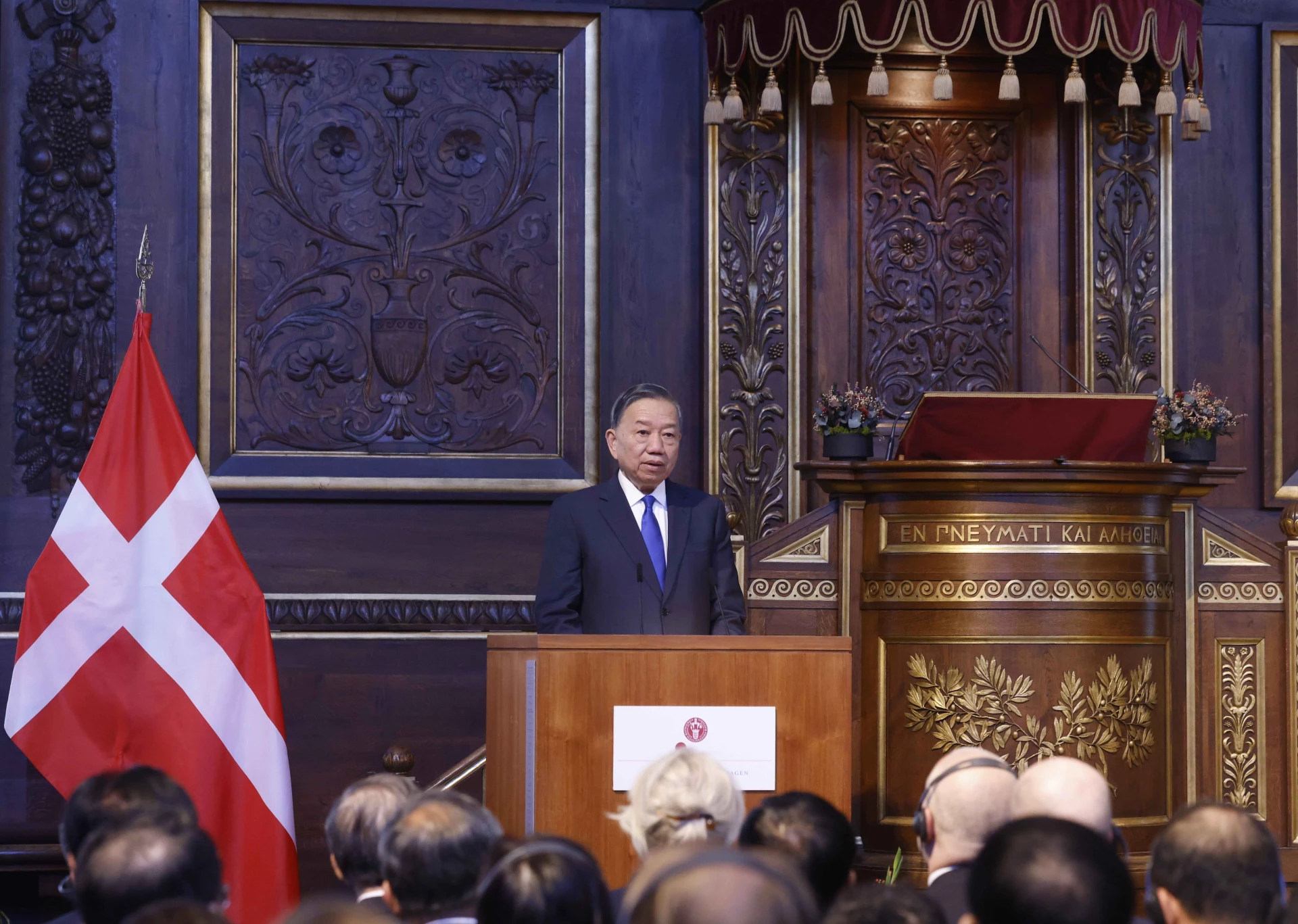Tổng Bí thư, Chủ tịch nước Tô Lâm phát biểu chính sách tại Đại học Copenhagen (Đan Mạch). Ảnh: Thống Nhất – TTXVN