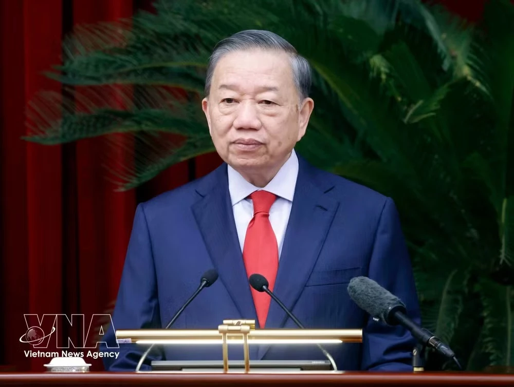 General Secretary of the Communist Party of Viet Nam (CPV) Central Committee and President To Lam delivers the opening remarks at the fourth plenum of the 14th Party Central Committee. (Photo: VNA)