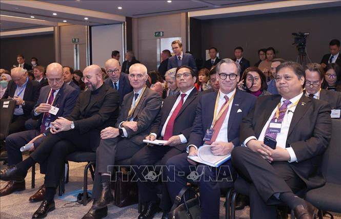 Thủ tướng Phạm Minh Chính dự Hội nghị Thượng đỉnh kinh doanh ASEAN – EU lần thứ 10. Ảnh: TTXVN