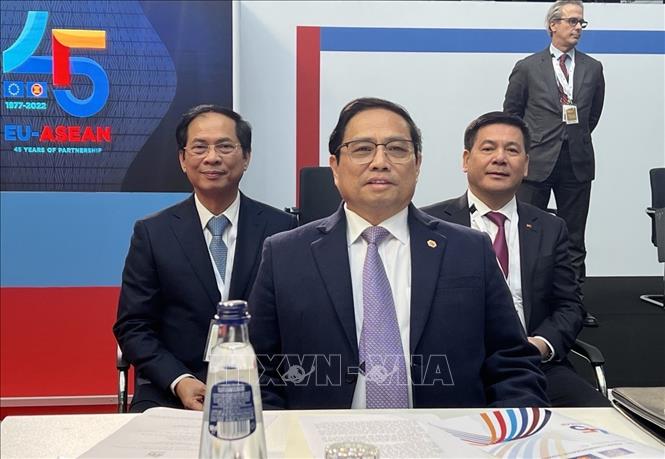 Thủ tướng Phạm Minh Chính dự Lễ khai mạc Hội nghị Cấp cao Kỷ niệm 45 năm quan hệ ASEAN - EU. Ảnh: TTXVN