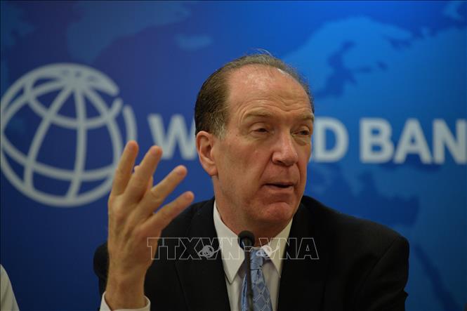 Chủ tịch Ngân hàng Thế giới (WB) David Malpass phát biểu tại một cuộc họp báo ở New Delhi, Ấn Độ. Ảnh: AFP/TTXVN