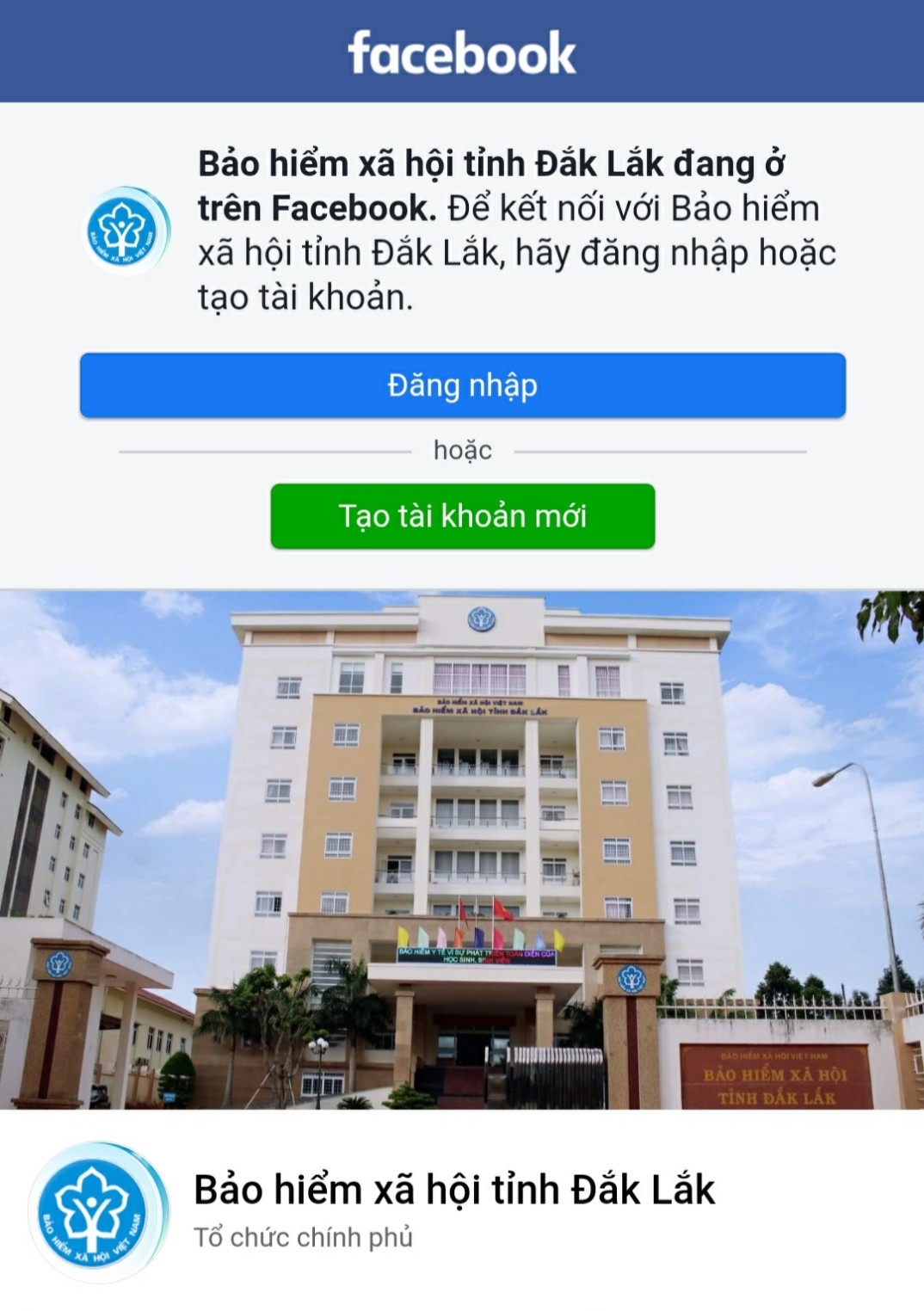 Trang Facebook của Bảo hiểm xã hội tỉnh Đắk Lắk.