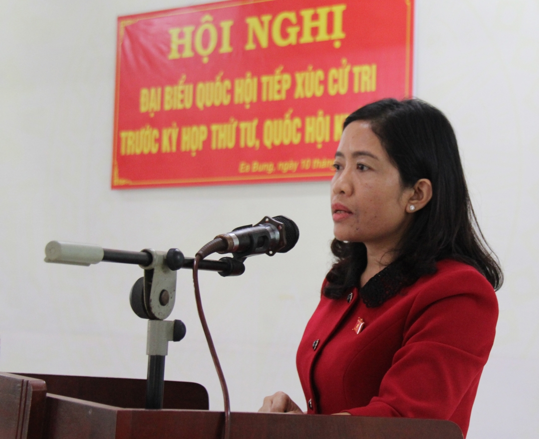 Bà Lê Thị Thanh Xuân, Phó Trưởng đoàn chuyên trách, phụ trách Đoàn Đại biểu Quốc hội tỉnh ghi nhận ý kiến của bà con cử tri