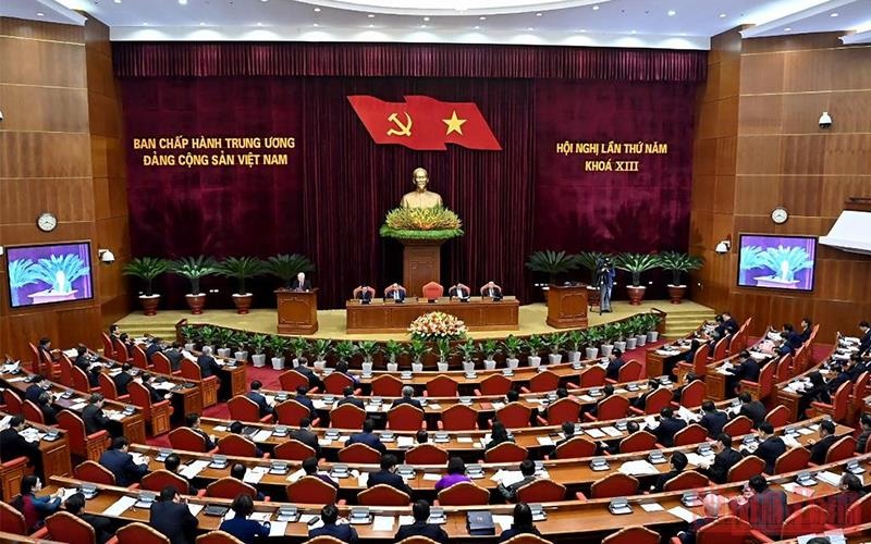 Quang cảnh Hội nghị lần thứ 5 Ban Chấp hành Trung ương Đảng Cộng sản Việt Nam khóa XIII. (Ảnh: Nhandan.vn)