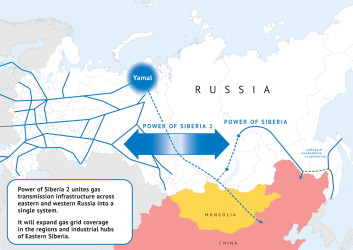 Một tuyến đường đề xuất cho Power of Siberia 2. (Ảnh: Gazprom/TTXVN)