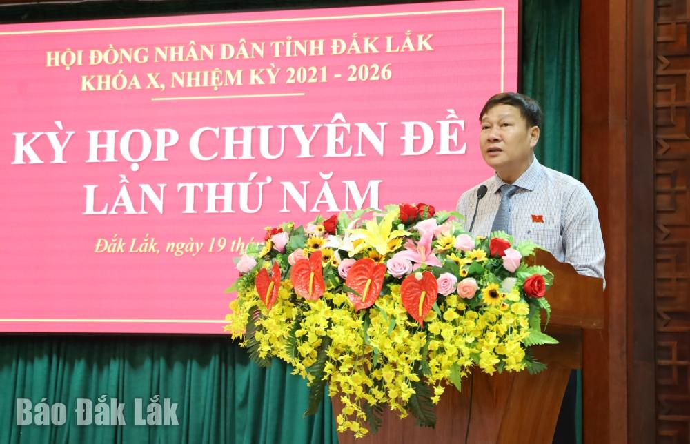 Phó Chủ tịch HĐND tỉnh Trần Phú Hùng phát biểu khai mạc kỳ họp.
