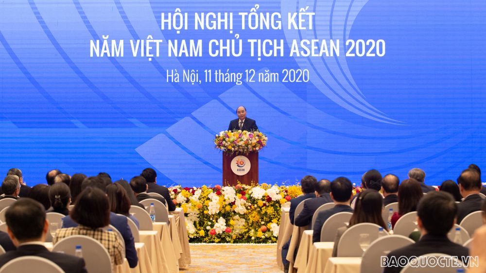 Chủ tịch nước Nguyễn Xuân Phúc, khi còn là Thủ tướng Chính phủ, phát biểu tại Hội nghị tổng kết Năm Việt Nam Chủ tịch ASEAN 2020.