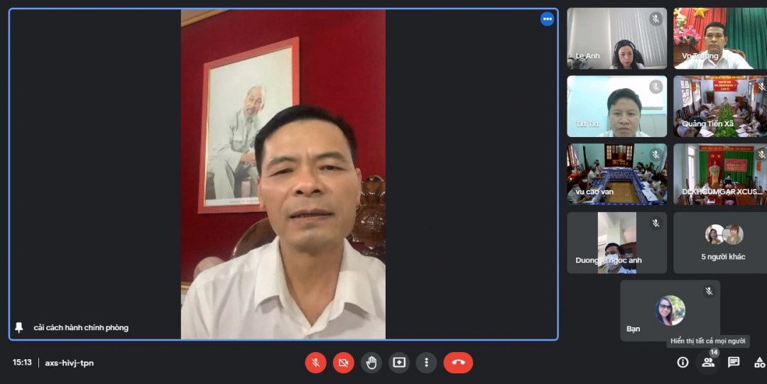 Đồng chí Hoàng Mạnh Hùng, Phó Giám đốc Sở Nội vụ, Trưởng Đoàn kiểm tra 2038 phát biểu kết luận tại buổi làm việc. (Ảnh chụp màn hình)