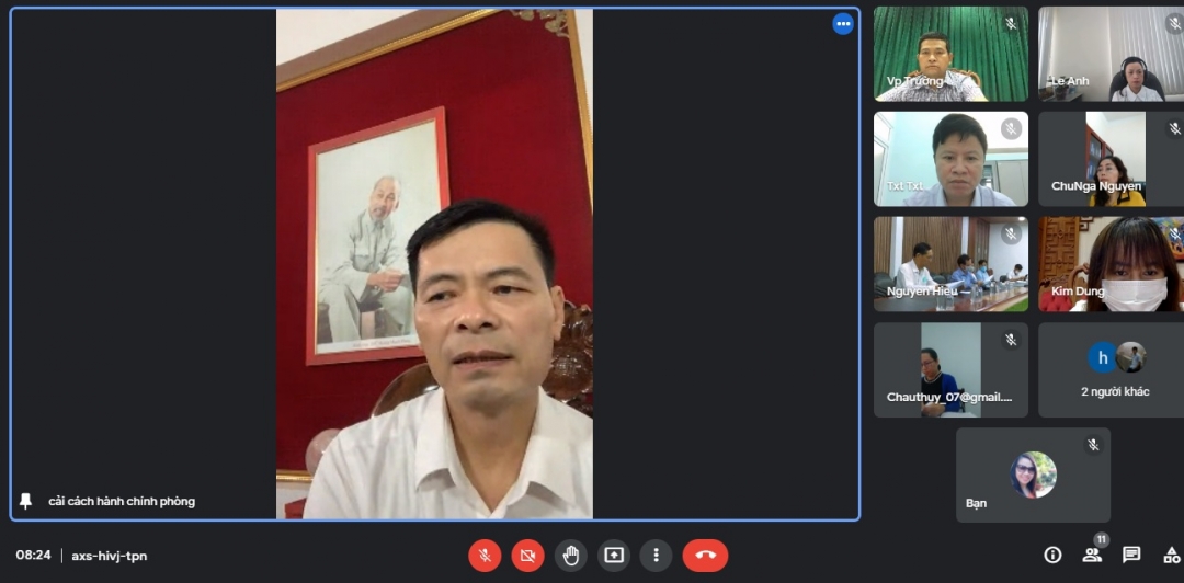 Đồng chí Hoàng Mạnh Hùng, Phó Giám đốc Sở Nội vụ, Trưởng Đoàn kiểm tra 2038 phát biểu tại buổi làm việc. (Ảnh chụp màn hình)