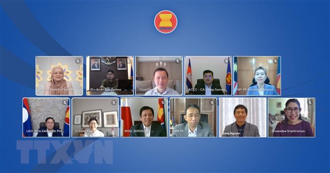 Các đại biểu dự Cuộc họp lần thứ 3/2021 của Ủy ban Điều phối Kết nối ASEAN (ACCC) theo hình thức trực tuyến. (Ảnh: TTXVN phát)