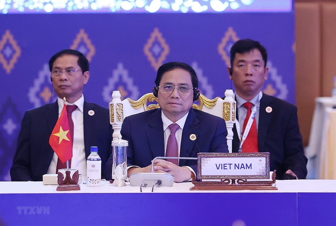Thủ tướng Phạm Minh Chính tại Phiên họp hẹp Hội nghị cấp cao ASEAN lần thứ 41. Ảnh: TTXVN
