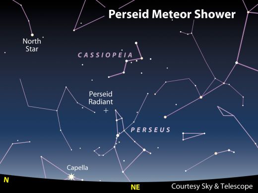 Vùng tâm điểm của mưa sao băng Perseids ở phía chòm sao Perseus 