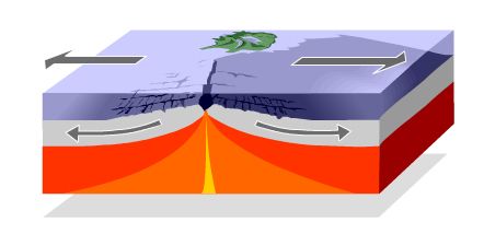 Khi các mảng kiến tạo tách nhau ra, nham thạch xuất hiện từ lớp phủ và nguội đi để tạo thành các lớp mới của vỏ Trái đất. Ranh giới giữa các mảng kiến tạo bị tách nhau ra thường xuất hiện dưới biển.