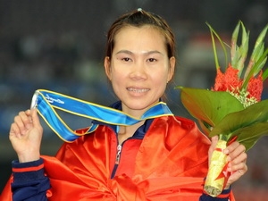 Trương Thanh Hằng trên bục nhận huy chương bạc