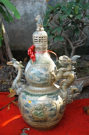 Bình hồ lô trang trí rồng phượng (đồ gốm Bát Tràng)