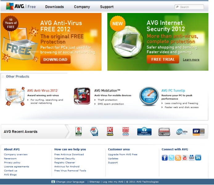 Trang chủ của phần mềm diệt virus nổi tiếng AVG